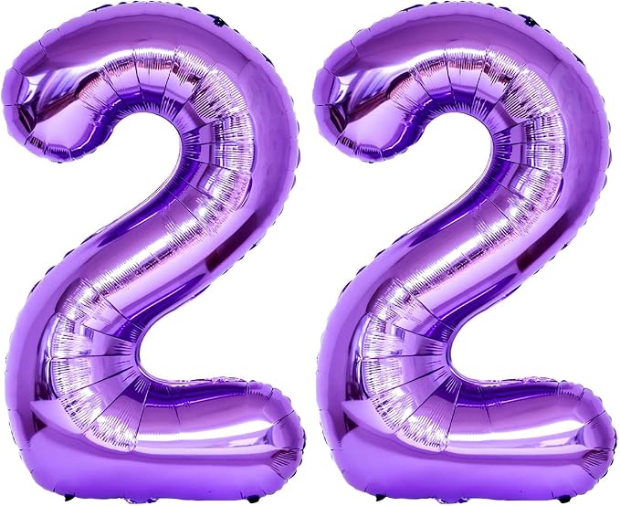 Purple 22 Number Balloons, 40 Inch Giant Number 22 Balloons Foil Mylar Helium by Lovoir