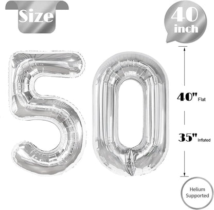Silver Number 50 Balloon 40 Inch, 50th Birthday Decorations Men Women | Foil - Image 5