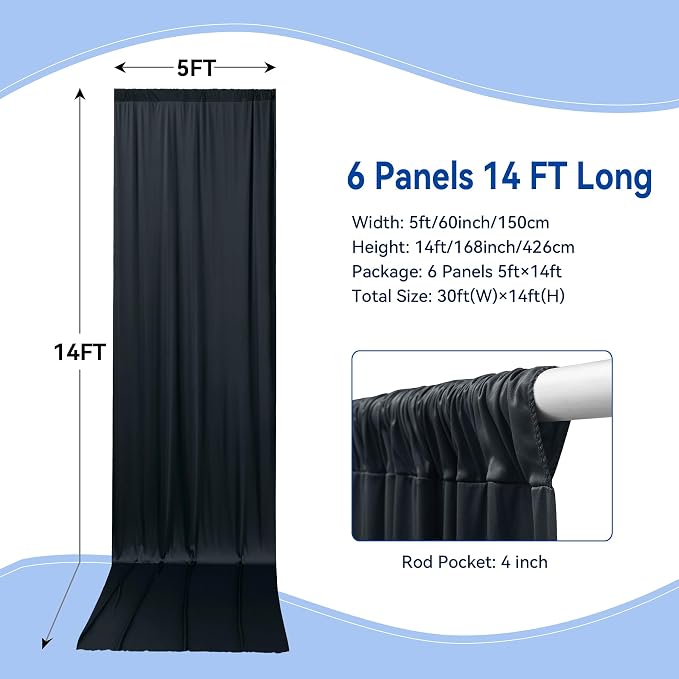 30×14ft Wrinkle Free Black Backdrop Curtain - Image 2