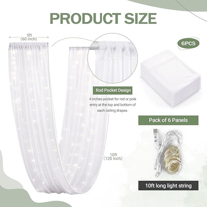 6 Panels White Ceiling Drapes - Image 5