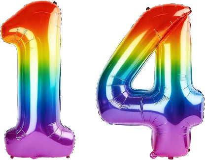 40 Inch Number 14 Balloons for 14th Birthday Party Decorations, 0-100 Rainbow by FOBELEC