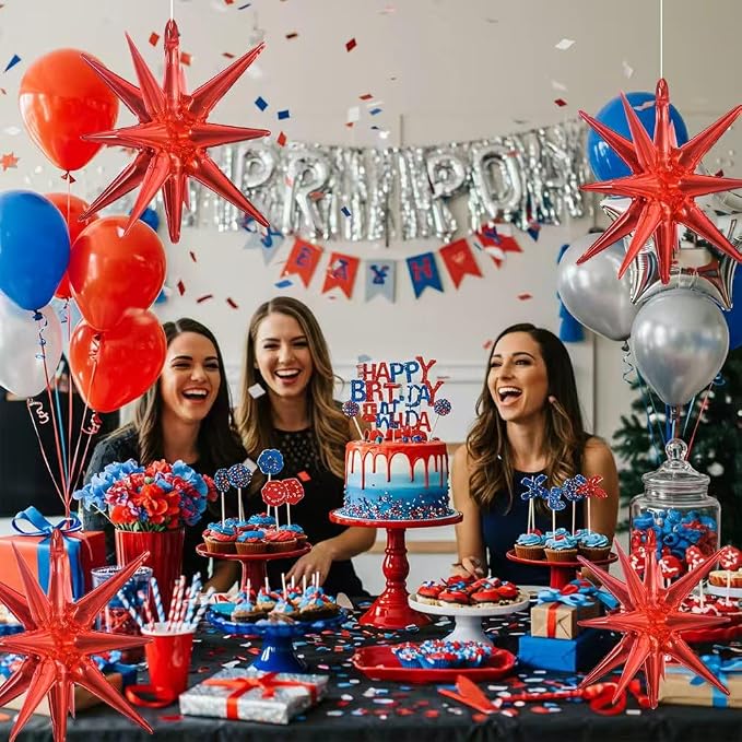 TONIFUL 4 Pcs Explosion Star Balloons Red Foil Balloon Party Decorations | - Image 4
