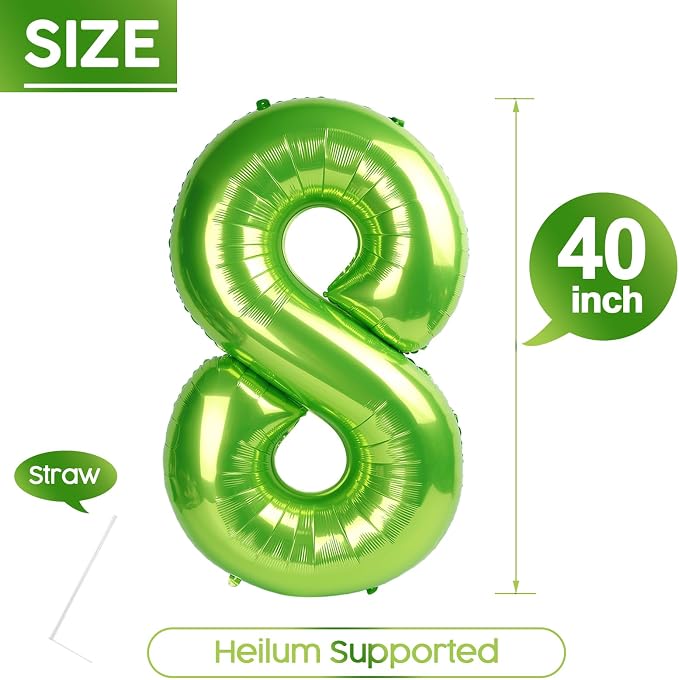 8 Balloon - Light Green Birthday Number Balloons, 40 Inch Party Decorations | - Image 5