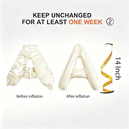 Cream Foil Letter Balloons, fully inflated state lasts multiple days - Image 3