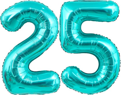 40 Inch Big Teal Blue Number 25 Foil 0-9 Mylar Helium Balloons | Large Digital by SULALABOO