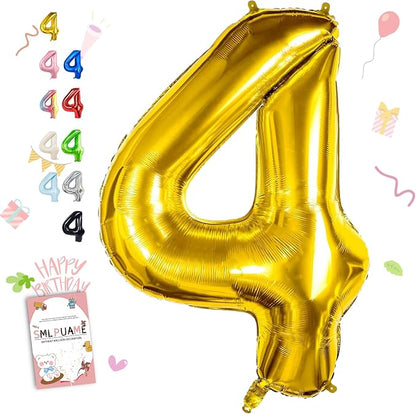 40 Inch Gold Number 4 Balloon, 4th Birthday Decoration Boys Girls | Large Self by Smlpuame