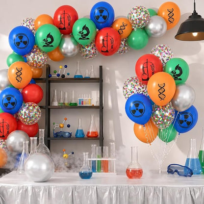 Science Party Balloons, 12 Inch Dark Light Blue Red Green Orange Metallic - Image 4