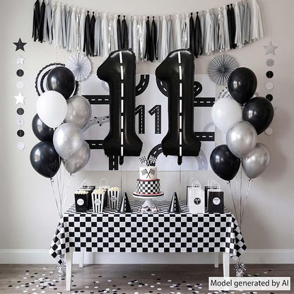 Black and White Stripes Number 11 Balloon 40 Inch, Road Style Digit Decor | - Image 7