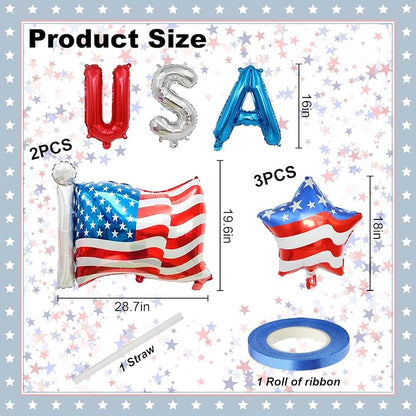 8 Pcs 4th of July Balloons American Flag Star Balloons USA Balloon Red White - Image 2
