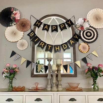 Pre-Strung Black and Gold Happy Birthday Banner Sign - Image 8