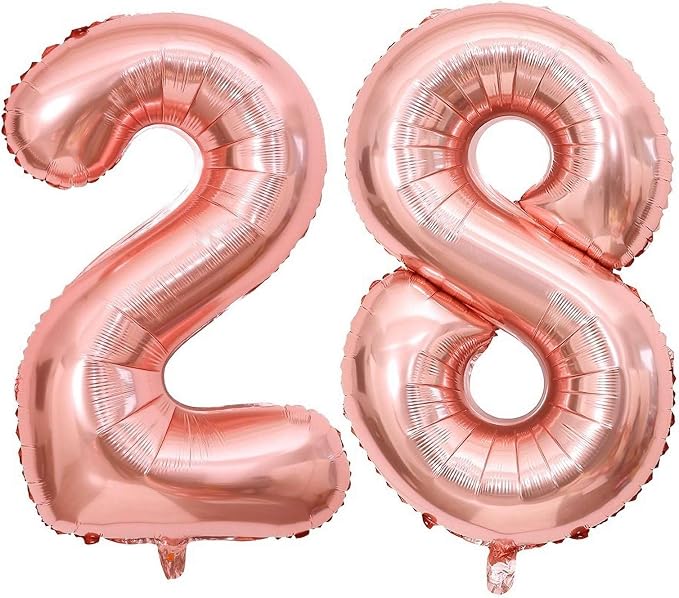 Rose Gold 28 Number Balloons, 40 Inch Giant Number 28 Balloons Foil Mylar by Lovoir