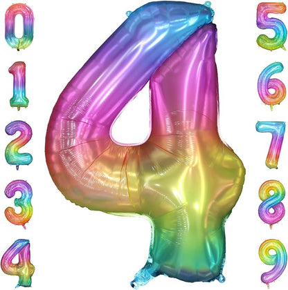 40 Inch Rainbow Number Balloon 4, Large Number Foil Balloons Mylar by PatiCool
