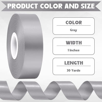30Yards 1In Gray Satin Ribbon for Gift Wrapping Wedding Christmas Decor | Soft - Image 2