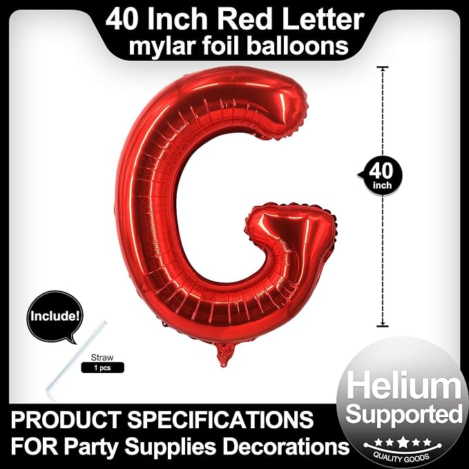 40 Inch Red Letter G Balloons, DIY Phrase Foil Alphabet Letter G Balloons DIY - Image 2