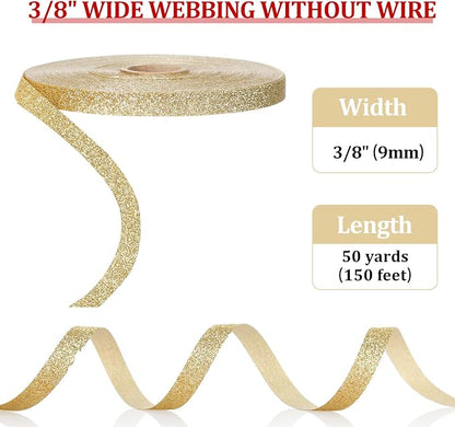 Syhood 50 Yards Glitter Ribbon Wrapping 3/8" Wide Sparkle Waterproof Sparkly - Image 4