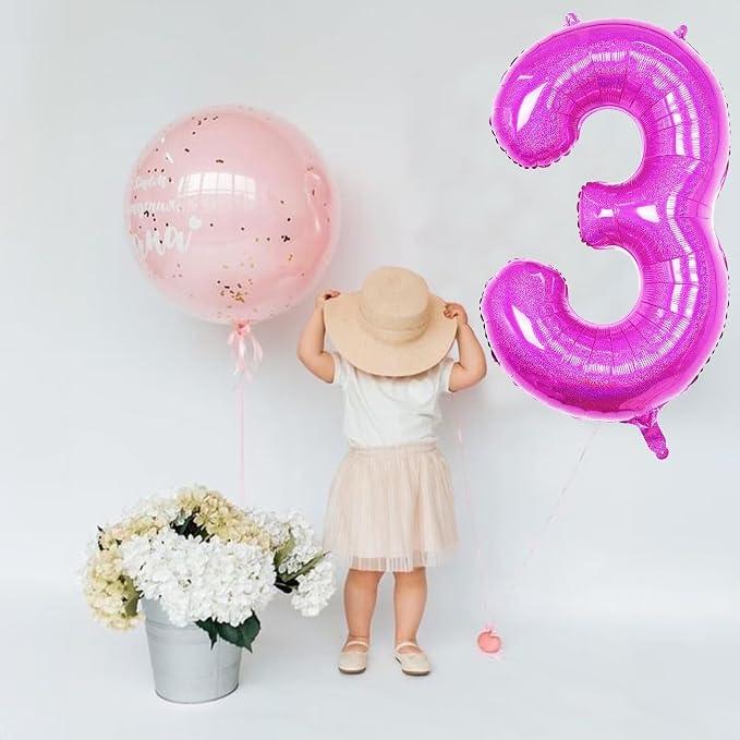 Hot Pink 0 Balloon, 40 Inch Large Laser Hot Pink Foil Helium Number Balloons 0-9 - Image 5