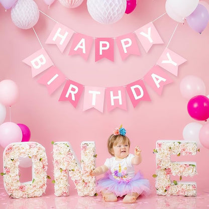 Pre-Strung Pink Happy Birthday Banner - Image 5