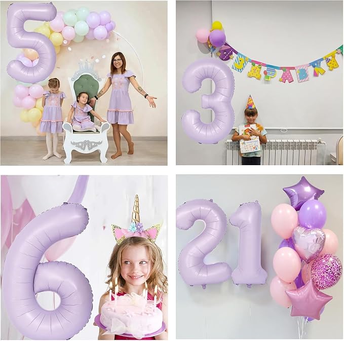 40 Inch Purple Number Balloons Light Purple 4 Balloon Matte Purple Birthday - Image 4