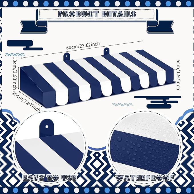 Boao 4 Pack Circus Awning Decoration 3D Navy Blue and White Stripe Cardboard - Image 2