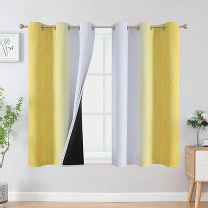 Yellow and Greyish White Ombre Blackout Curtains 45 Inch Length 2 Panels by ESTELARTEXTILER