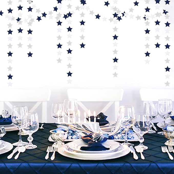 Navy-Blue White-Silver Party-Decorations Birthday Garland - 62ft Twinkle Little - Image 4