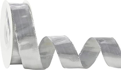 Silver Wired Woven Metallic Ribbon by MEEDEE