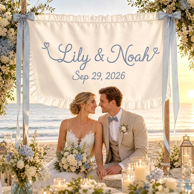 Personalized Hand Embroidered Wedding Banner - Image 6