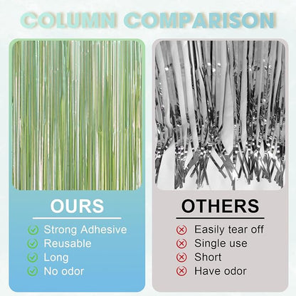 Voircoloria Light Green Foil Fringe Backdrop Curtains, 2 Pack | Tinsel Streamers - Image 3