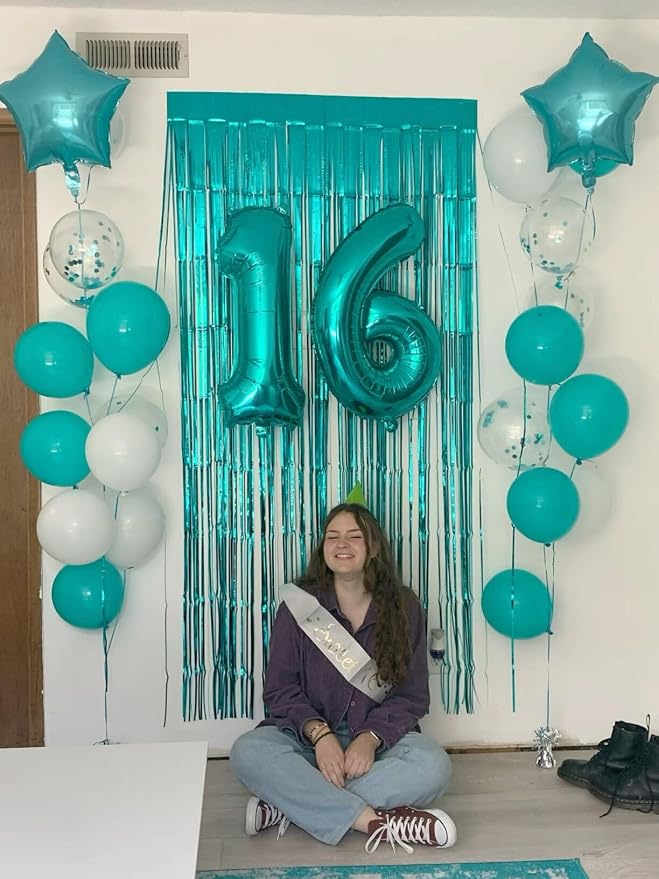 Teal Blue Number 7 Balloon 40 inch, Balloon numbers party supplies, deco photo - Image 5