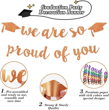 2026 Graduation Decorations Pre-Strung Blingbling We Are So Proud of You Banner - Image 2