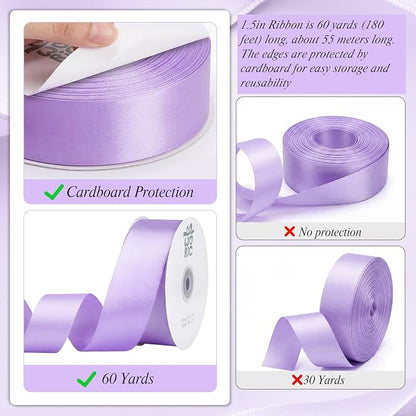 woric Lavender Satin Ribbon 1 1/2 Inch 50 Yards Light Purple Ribbon | Polyester - Image 3