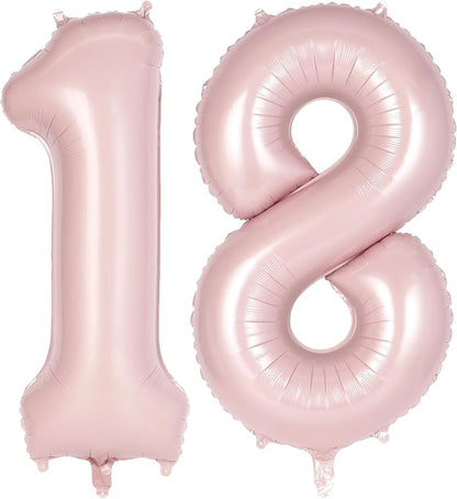 Light Pink Number 18 Balloon, 40 Inch Giant Mylar Number Balloons, Large Foil by AIQINHU