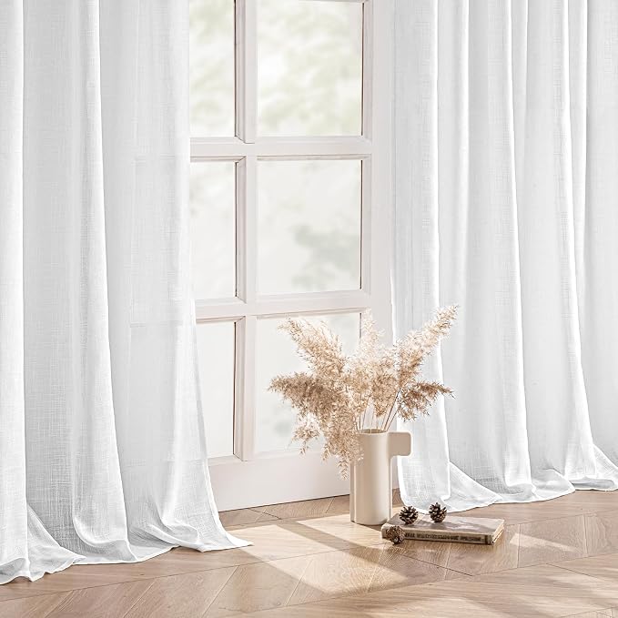 MIULEE White Linen Curtains 90 Inch Long 2 Panels - Image 5