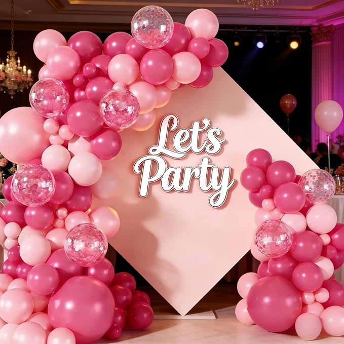 143 Pcs Hot Pink Confetti Rose Red Pink Balloon Arch Garland Kit | - Image 5