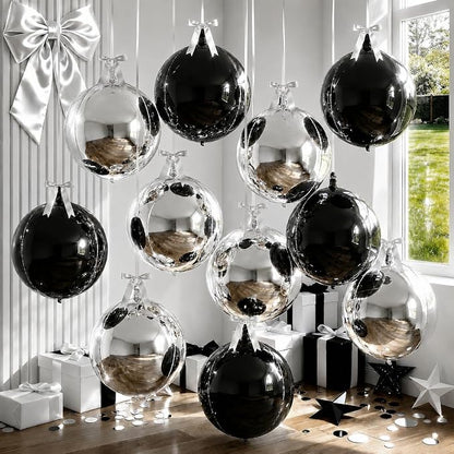 8 Pcs Black Silver Round Foil Balloons Metallic Silver Black 4D Ball Balloon by Froova