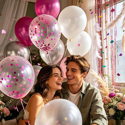 100pcs Pink Confetti Balloons 12 Inch Clear Latex Balloon - Image 4
