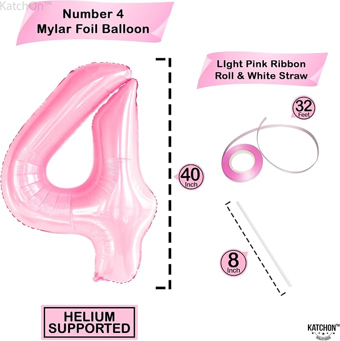 KatchOn, 4th Birthday Decorations Girl | Light Pink 4 Balloon Number, 4th - Image 4