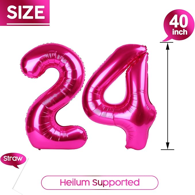 24 Balloon - Hot Pink Birthday Number Balloons, 40 Inch Party Decorations | Hot - Image 5