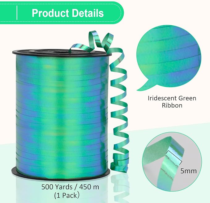 Green Ribbon - Iridescent Green Curling Ribbon, 500 Yards - Gift Wrapping - Image 5