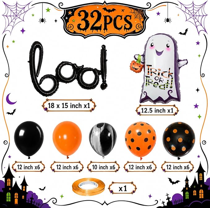 Halloween Black Orange Balloons BOO Ghost Pumpkin Foil Balloons Party Decor | - Image 2
