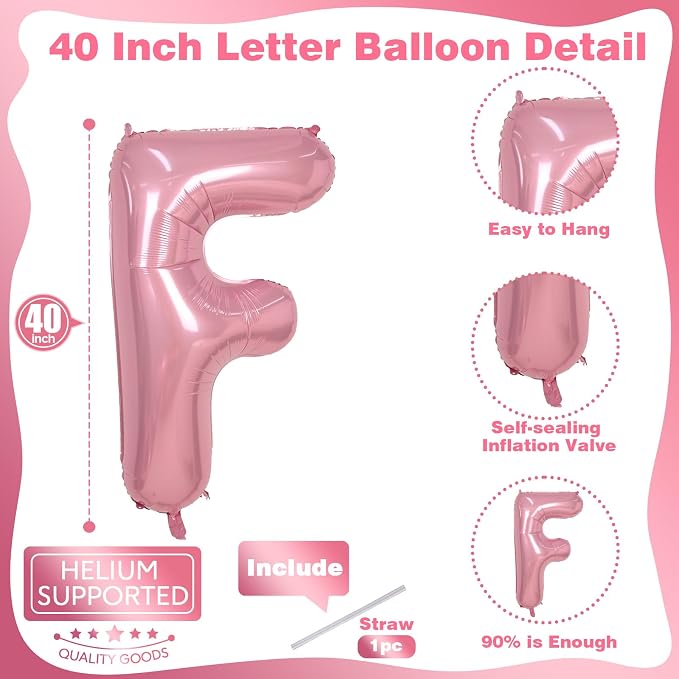 Giant Alphabet F Foil Letter Balloon, Pastel Pink Inflatable Word Balloons F - Image 2