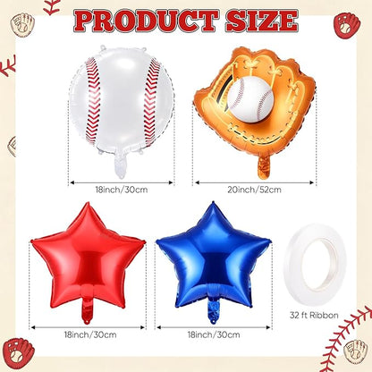 Jenaai Number 7 Baseball Balloons White Red and Blue Baseball Glove Balloons - Image 3