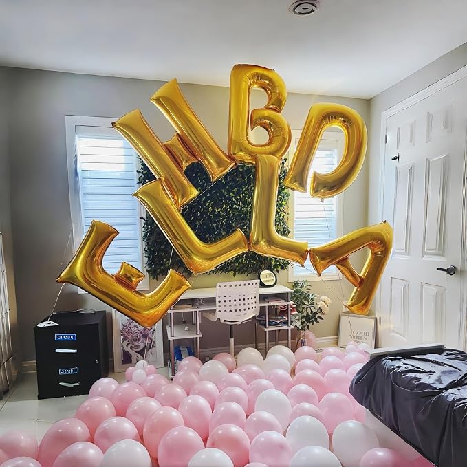 Gold Alphabet Balloons, 40 Inch Custom Name Balloons, Self Inflating Helium - Image 4