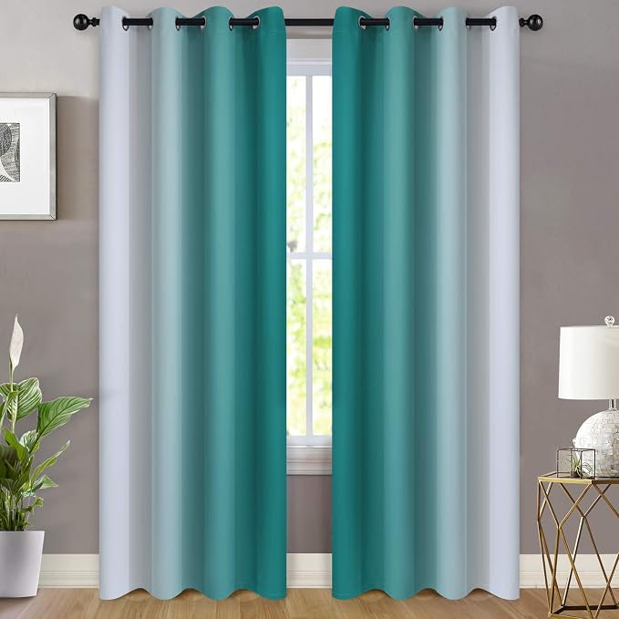 Yakamok Ombre Curtains Teal and Greyish White - Image 2