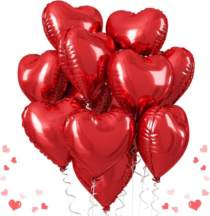 Red Heart Balloons, 18 Inch Metallic Red Foil Balloon Helium 10Pcs Large Ruby by TAOYE