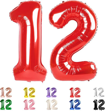 12 Balloon Numbers 40 Inch for 12th Year Old Birthday Decorations, Inflation by Mluchee