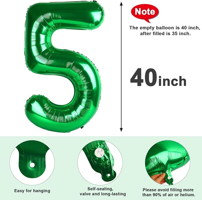 5 Balloon Numbers Party Decorations, 40In Dark Green Balloons - Image 7
