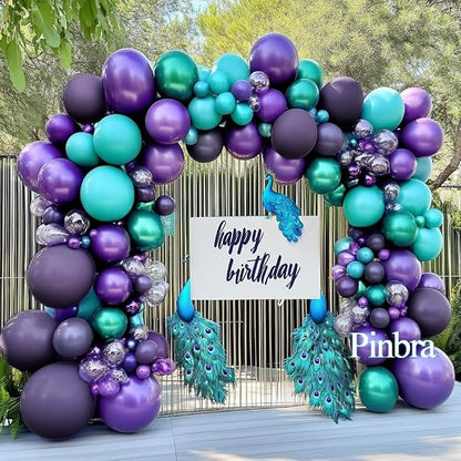 Purple Teal Balloon Garland Double Stuffed Dark Purple Blue Turquoise Green - Image 5