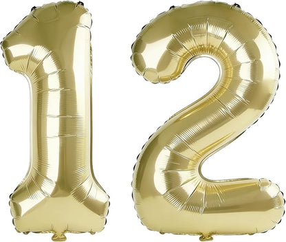 40 Inch Number 12 Balloons for 12th Birthday Party Decorations, 0-100 Champagne by FOBELEC