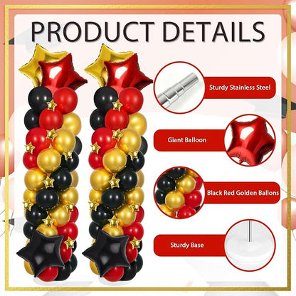 2 Sets Black Gold and Red Balloons Decorations Adjustable Balloon Column Stand - Image 2